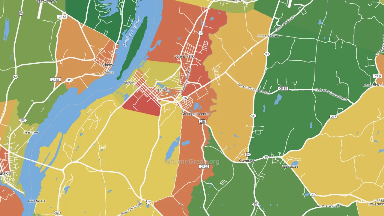 Hudson, NY Map of Theft Rates