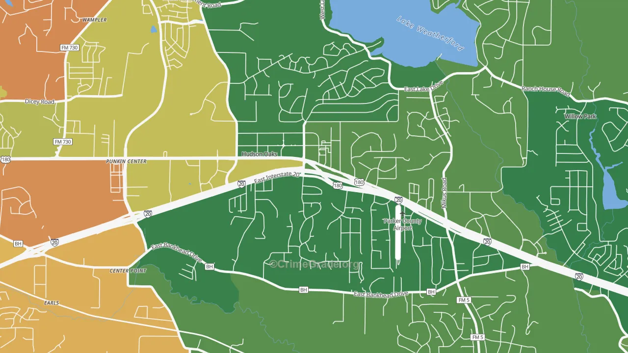 Hudson Oaks, TX Map of Theft Rates