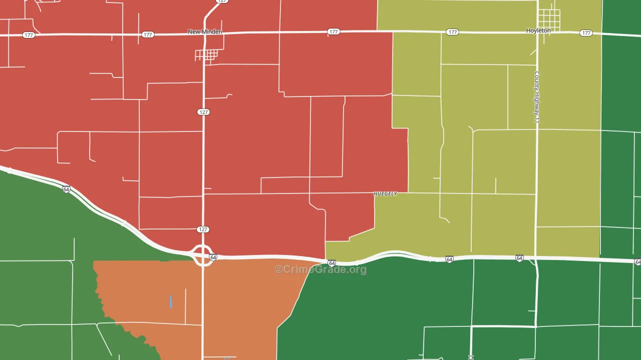 Huegely, IL Map of Theft Rates