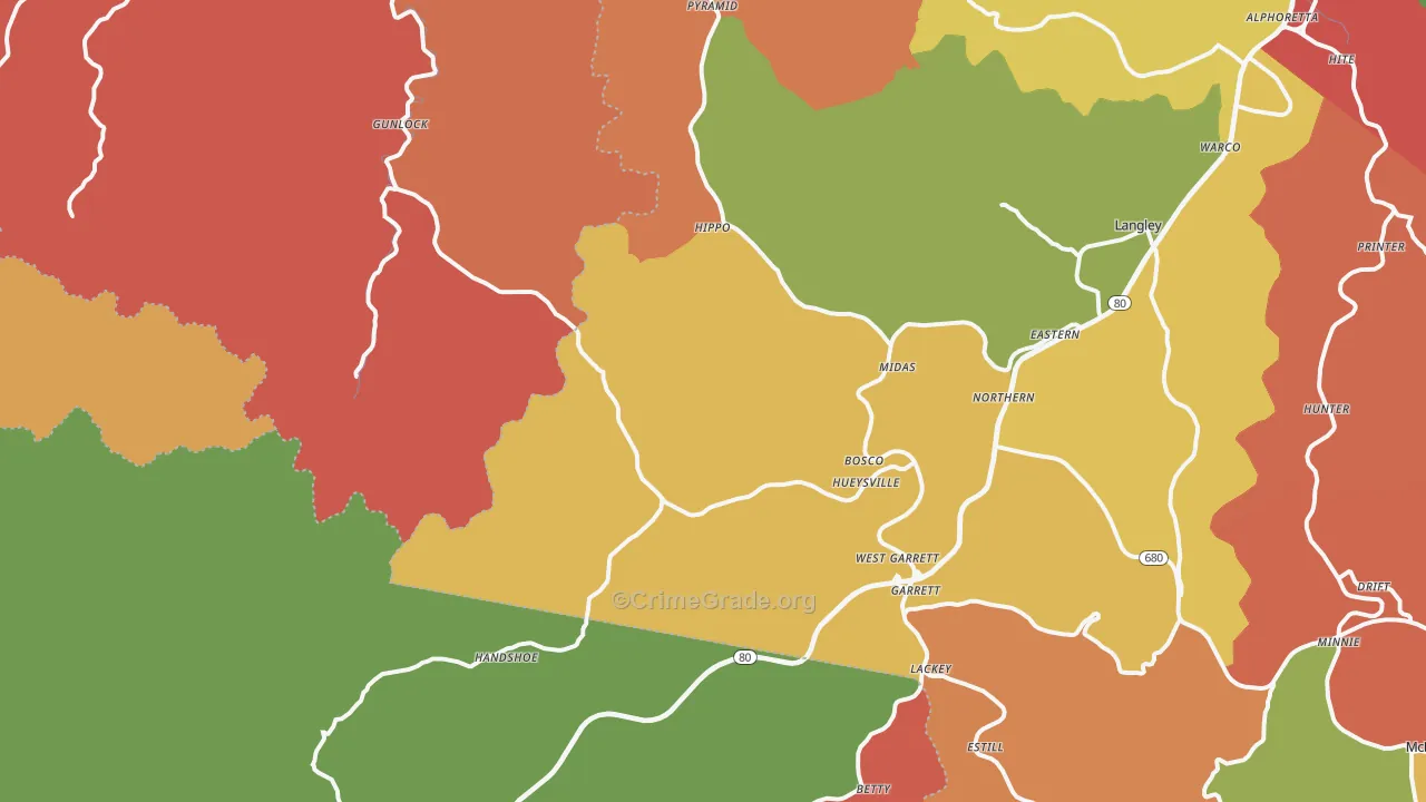 Hueysville, KY Map of Theft Rates