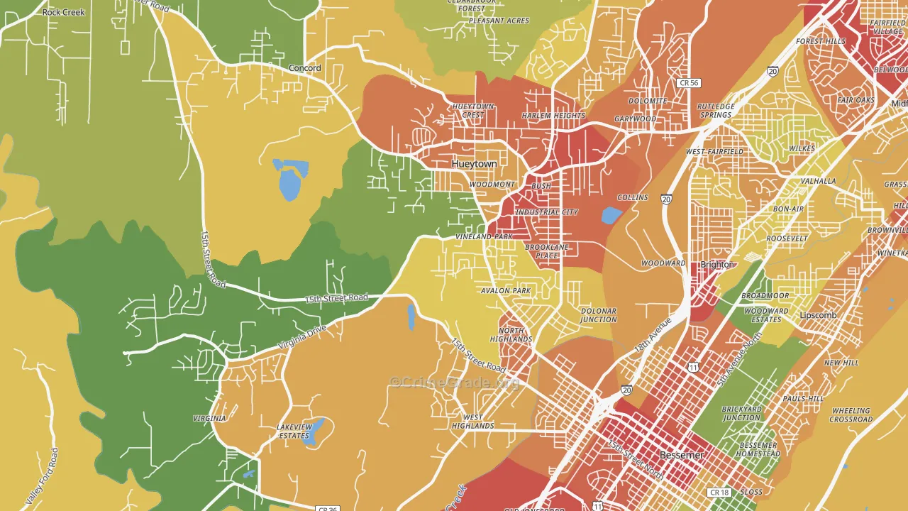 Hueytown, AL Map of Theft Rates