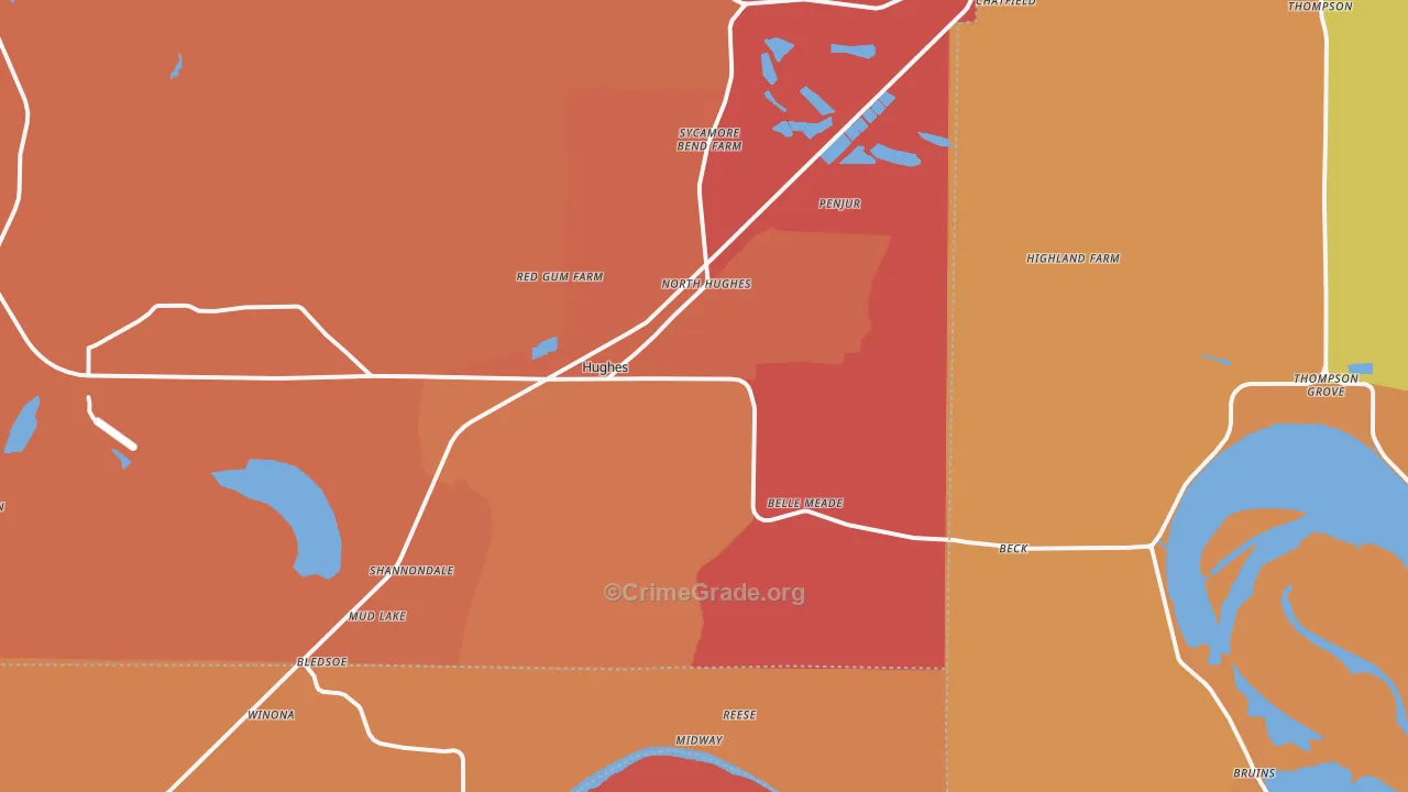 Hughes, AR Map of Theft Rates