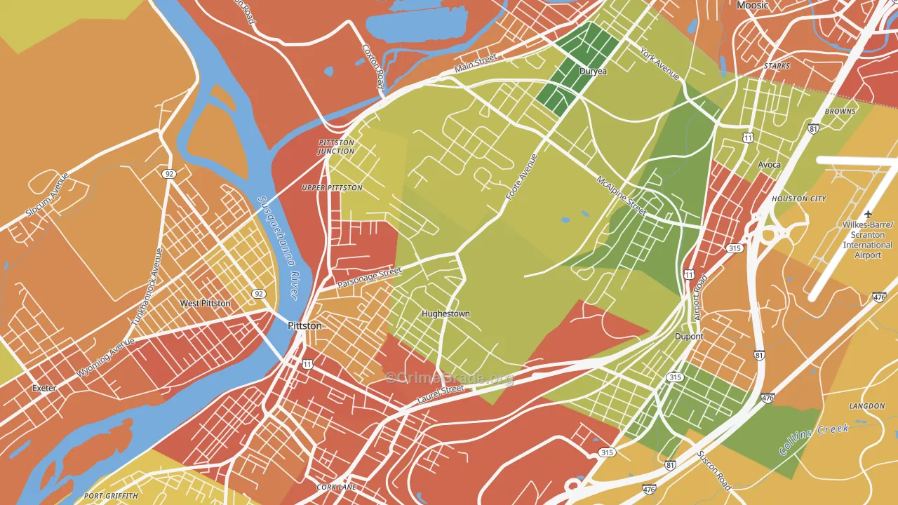 Hughestown, PA Map of Theft Rates