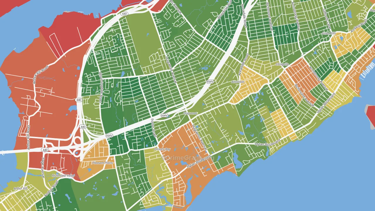 Huguenot, Staten Island, NY Map of Theft Rates