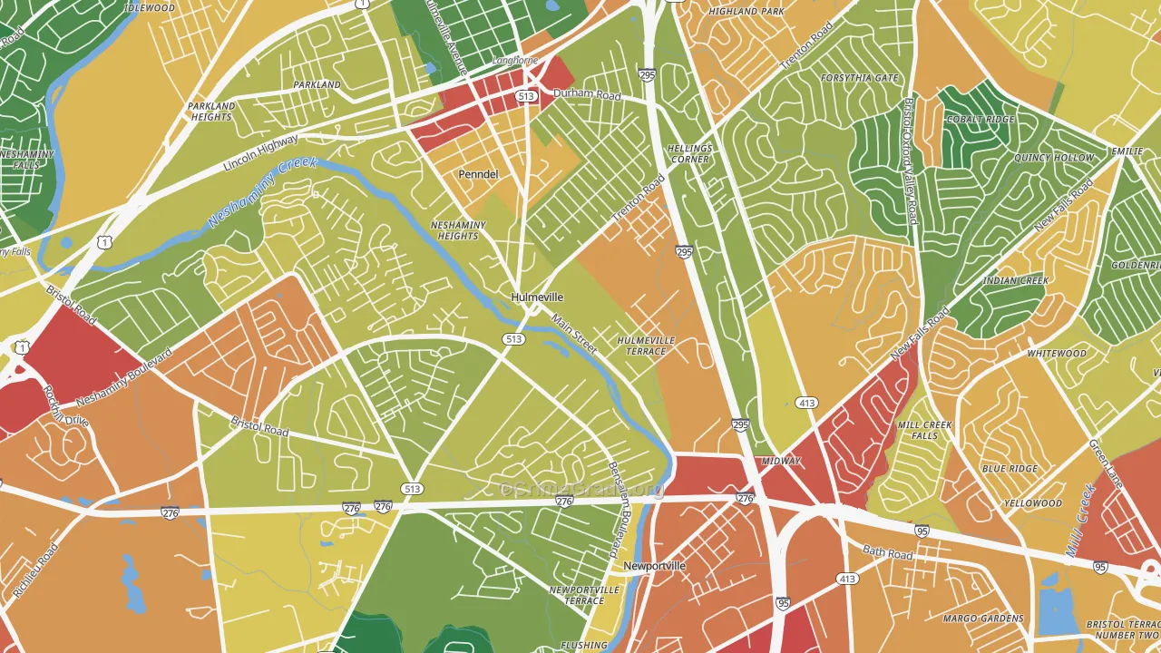 Hulmeville, PA Map of Theft Rates