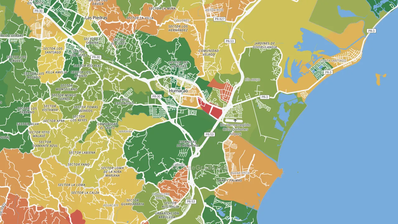 Humacao Municipio, PR Map of Theft Rates