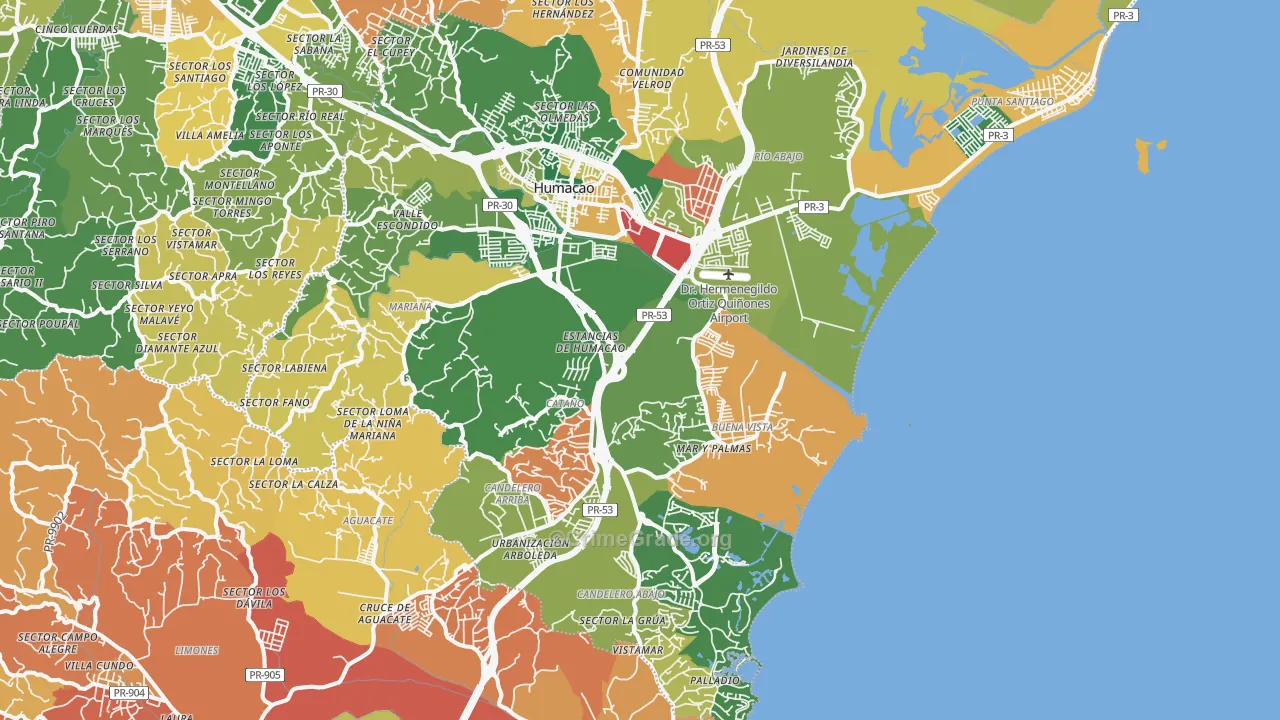 Humacao, PR Map of Theft Rates