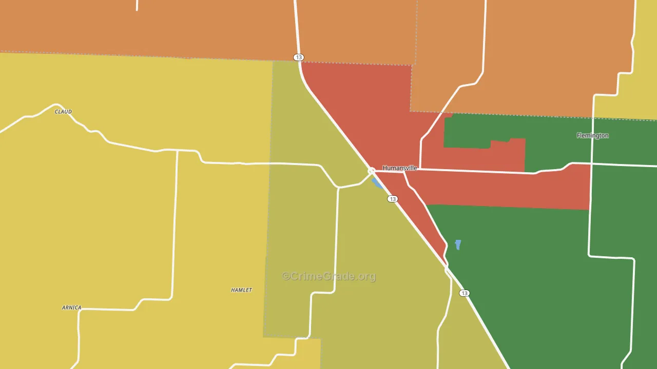 Humansville, MO Map of Theft Rates
