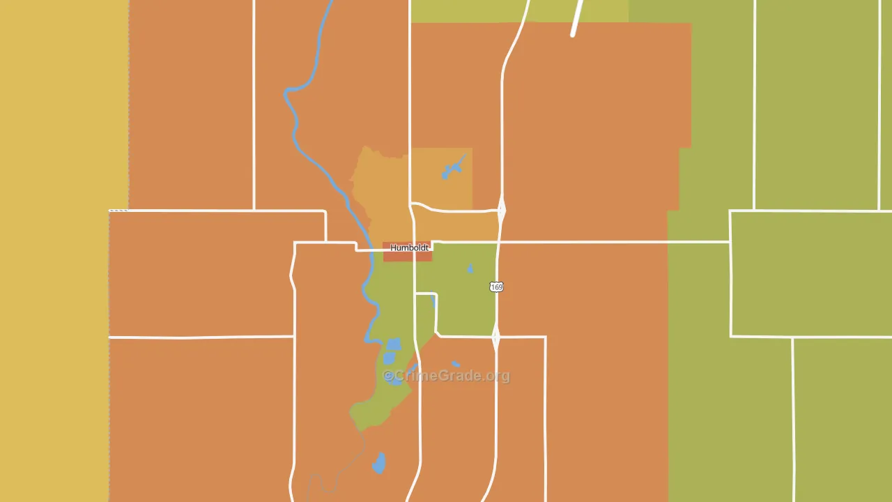 Humboldt, KS Map of Theft Rates