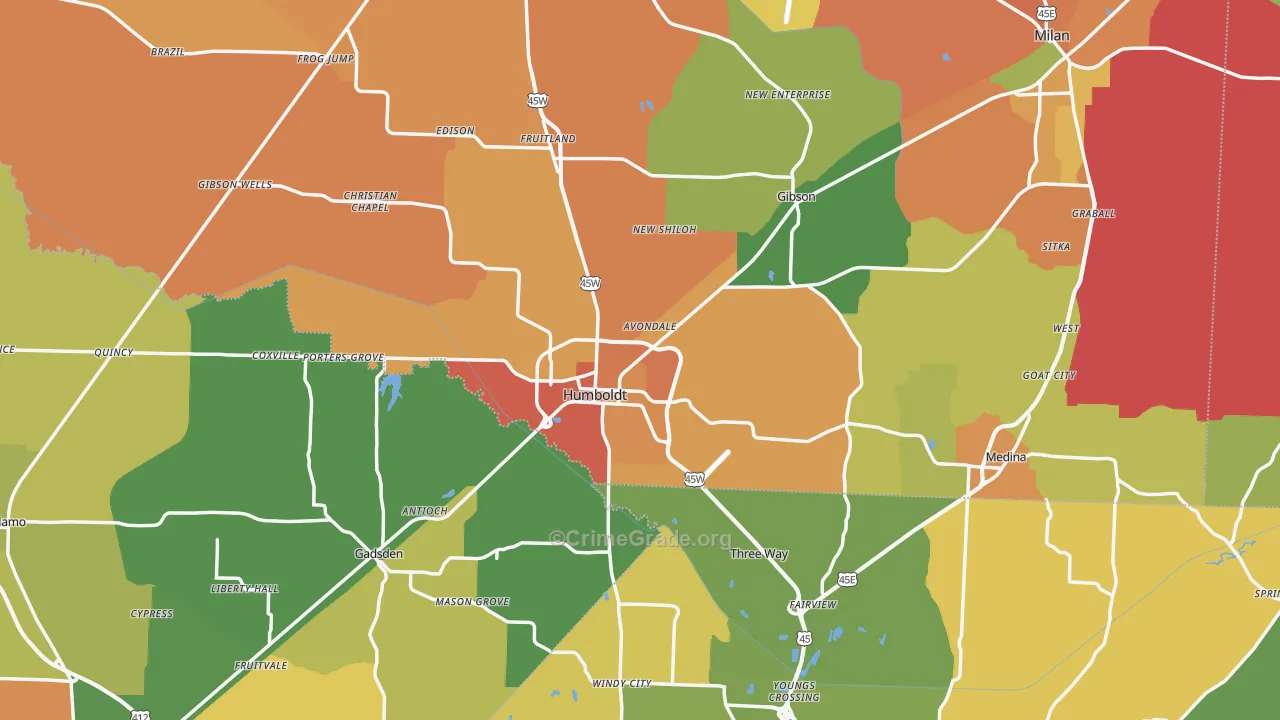 Humboldt, TN Map of Theft Rates