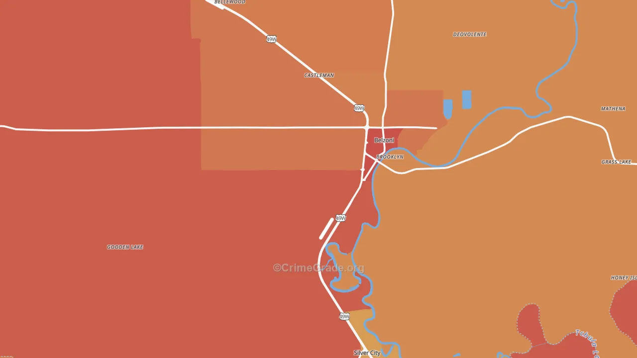 Humphreys County, MS Map of Theft Rates