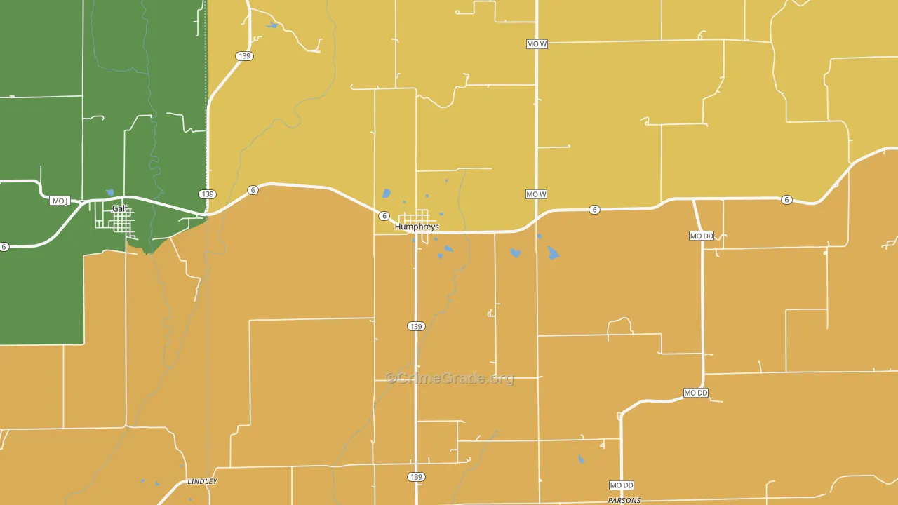 Humphreys, MO Map of Theft Rates
