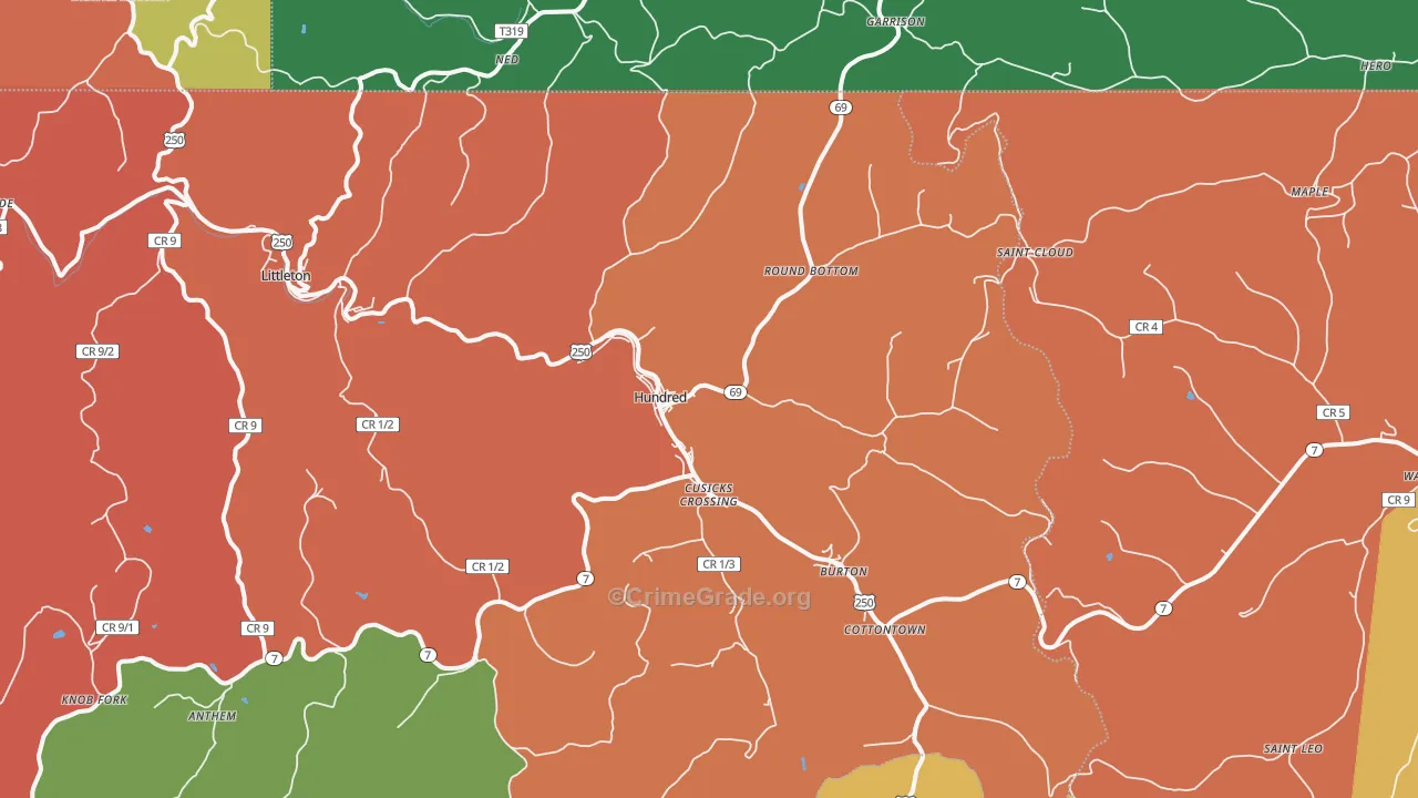Hundred, WV Map of Theft Rates
