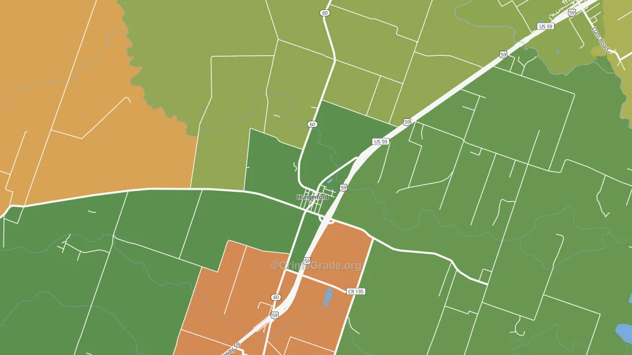 Hungerford, TX Map of Theft Rates