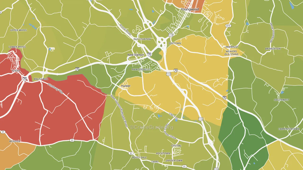 Hunker, PA Map of Theft Rates