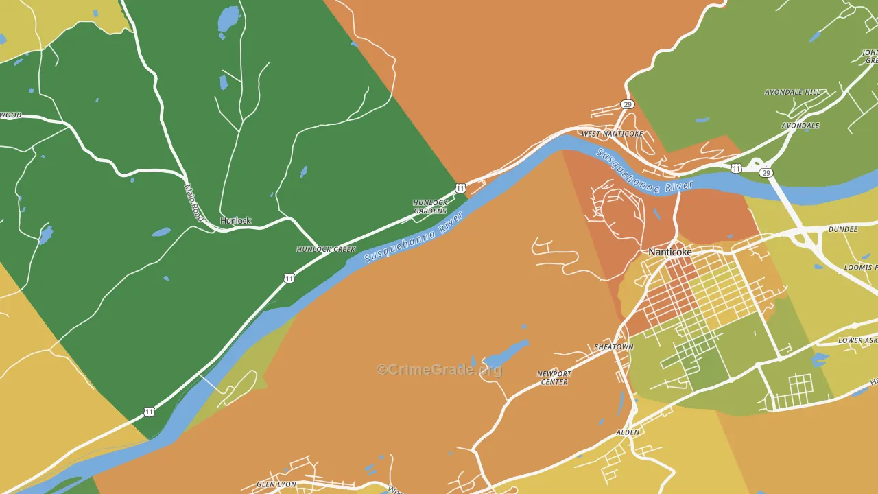 Hunlock Gardens, PA Map of Theft Rates