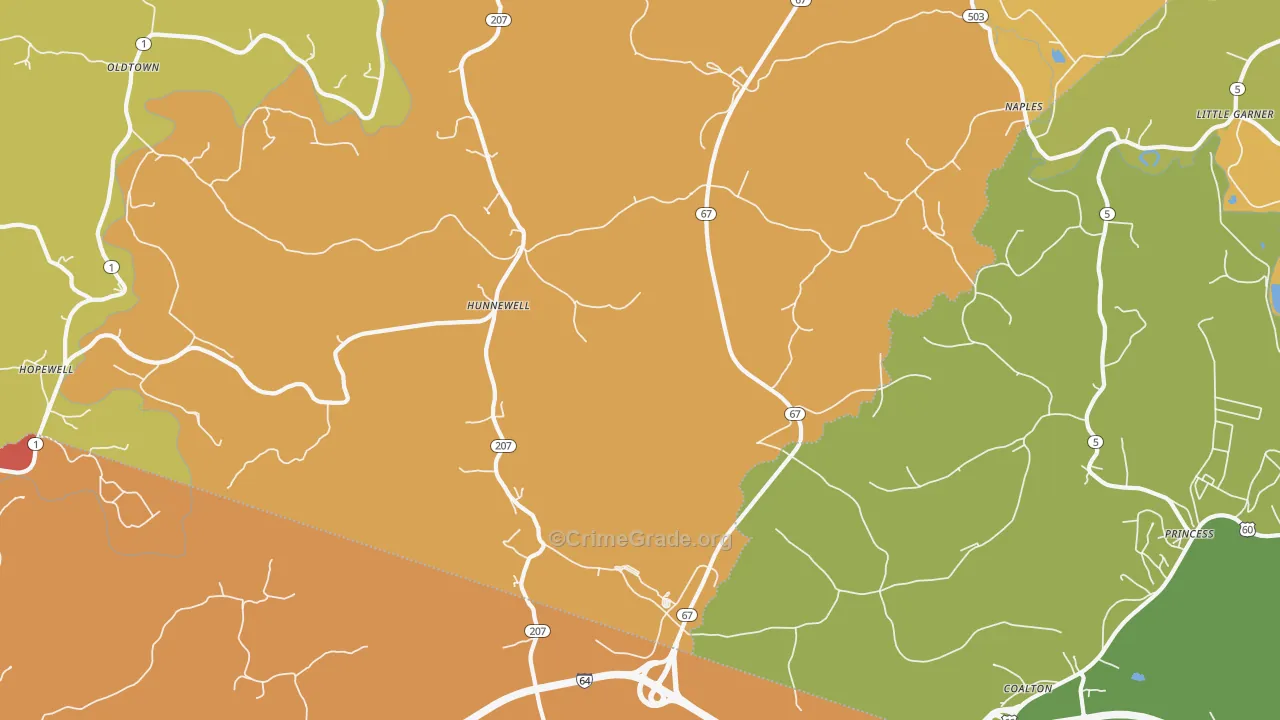 Hunnewell, KY Map of Theft Rates