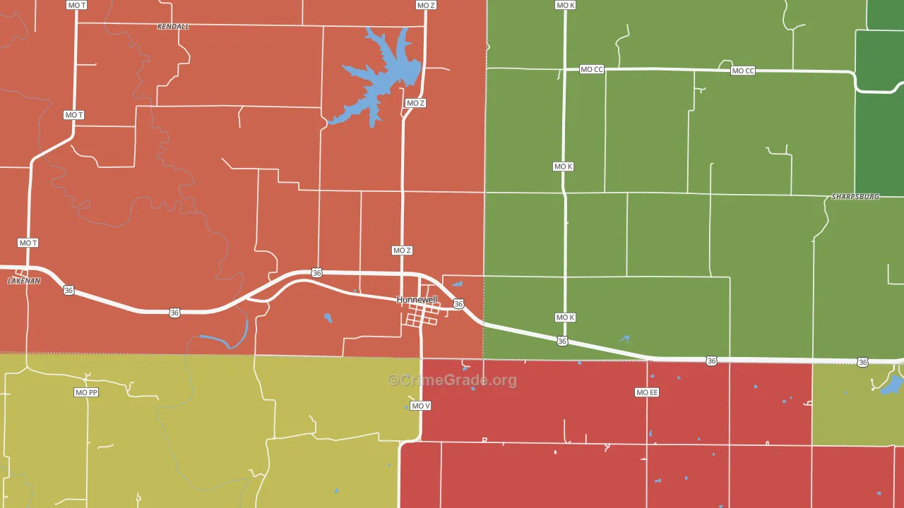 Hunnewell, MO Map of Theft Rates