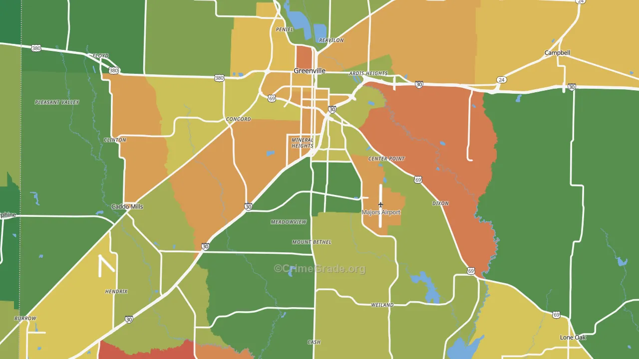 Hunt County, TX Map of Theft Rates