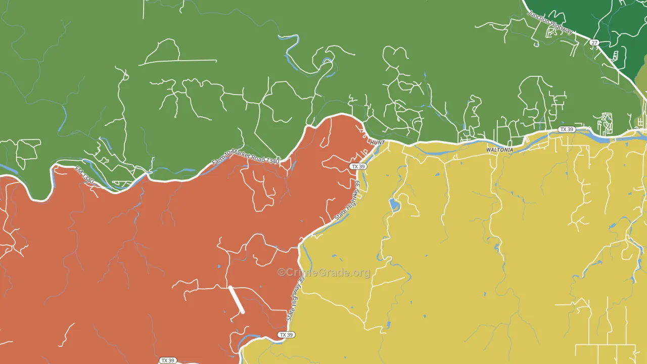 Hunt, TX Map of Theft Rates