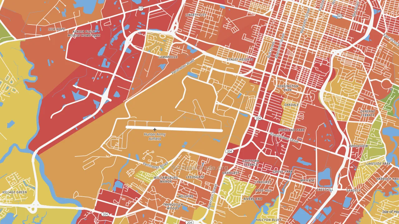 Hunter Army Airfield, Savannah, GA Map of Theft Rates
