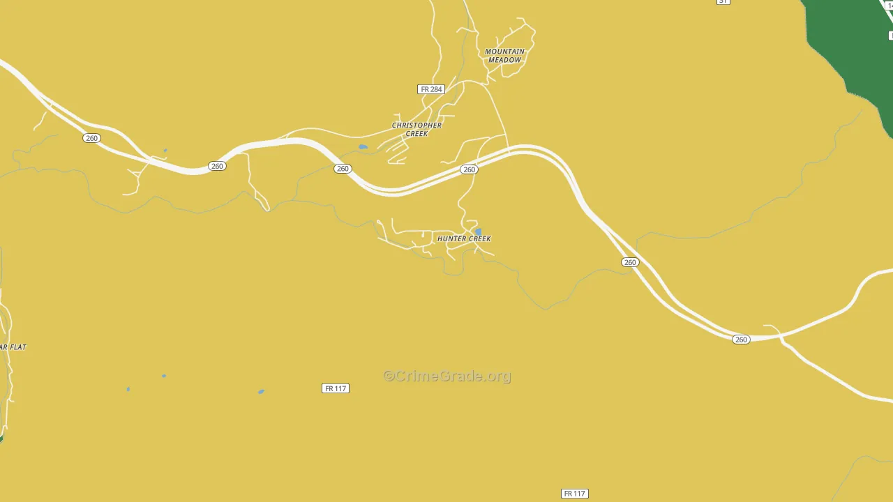 Hunter Creek, AZ Map of Theft Rates