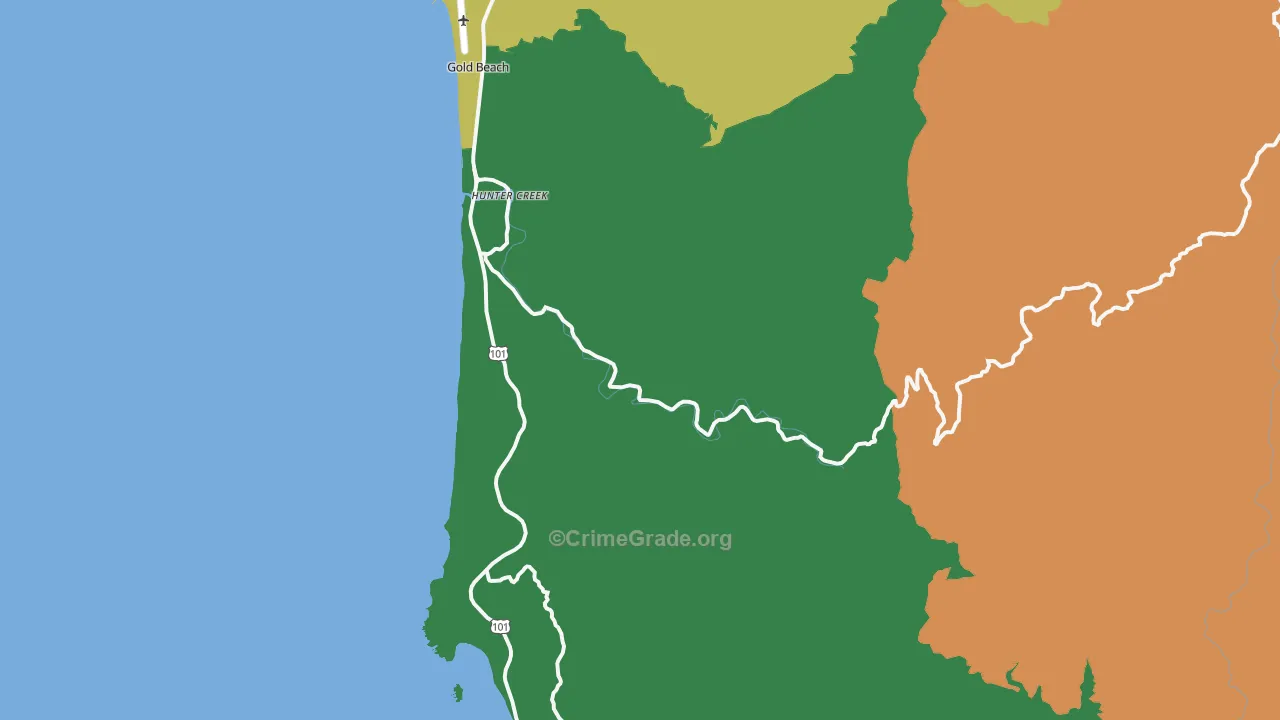Hunter Creek, OR Map of Theft Rates