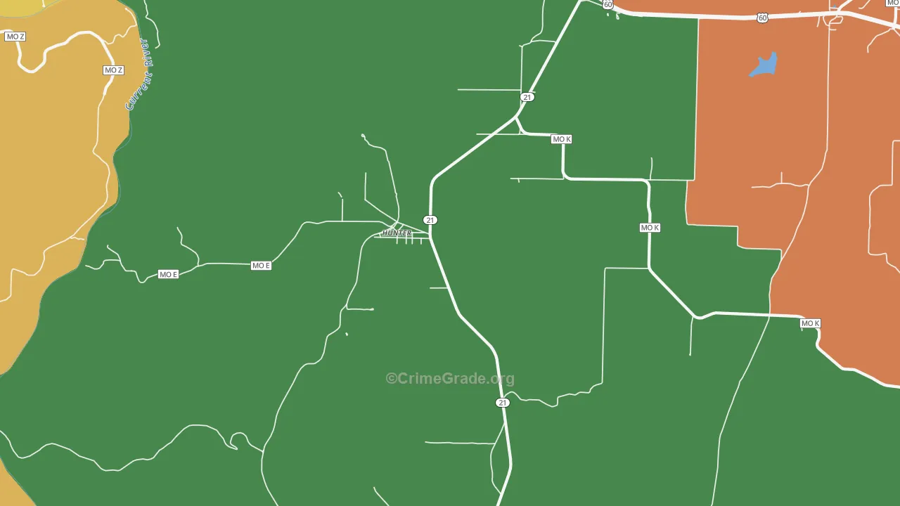 Hunter, MO Map of Theft Rates