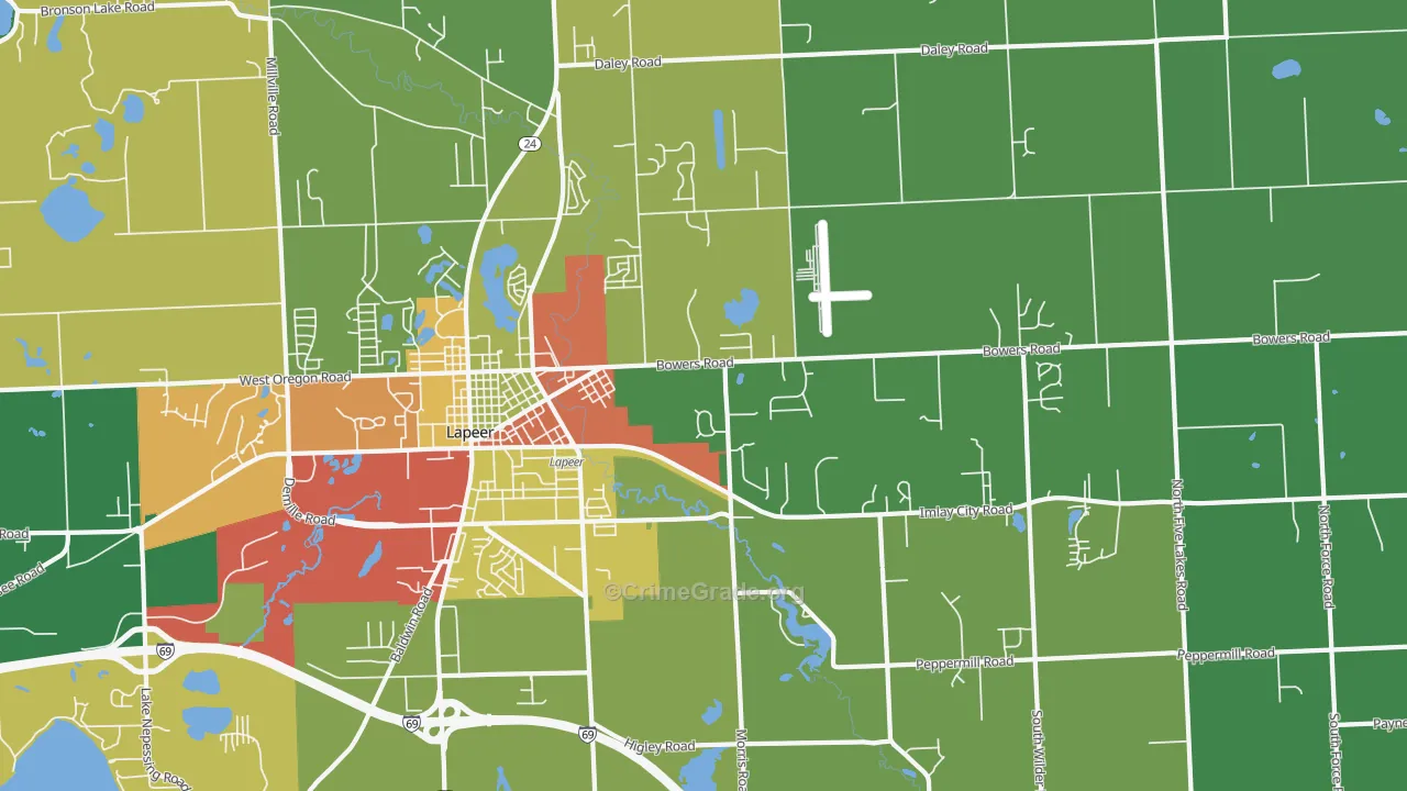 Hunters Creek, MI Map of Theft Rates