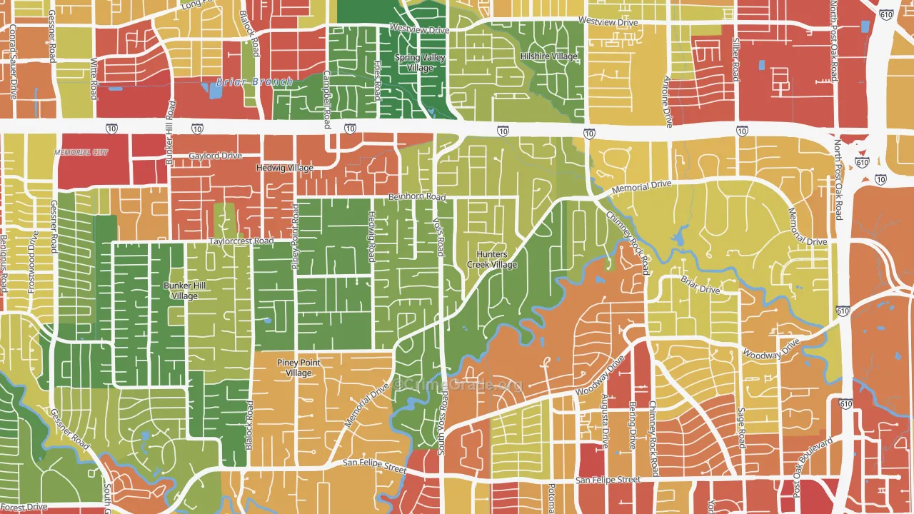 Hunters Creek Village, TX Map of Theft Rates
