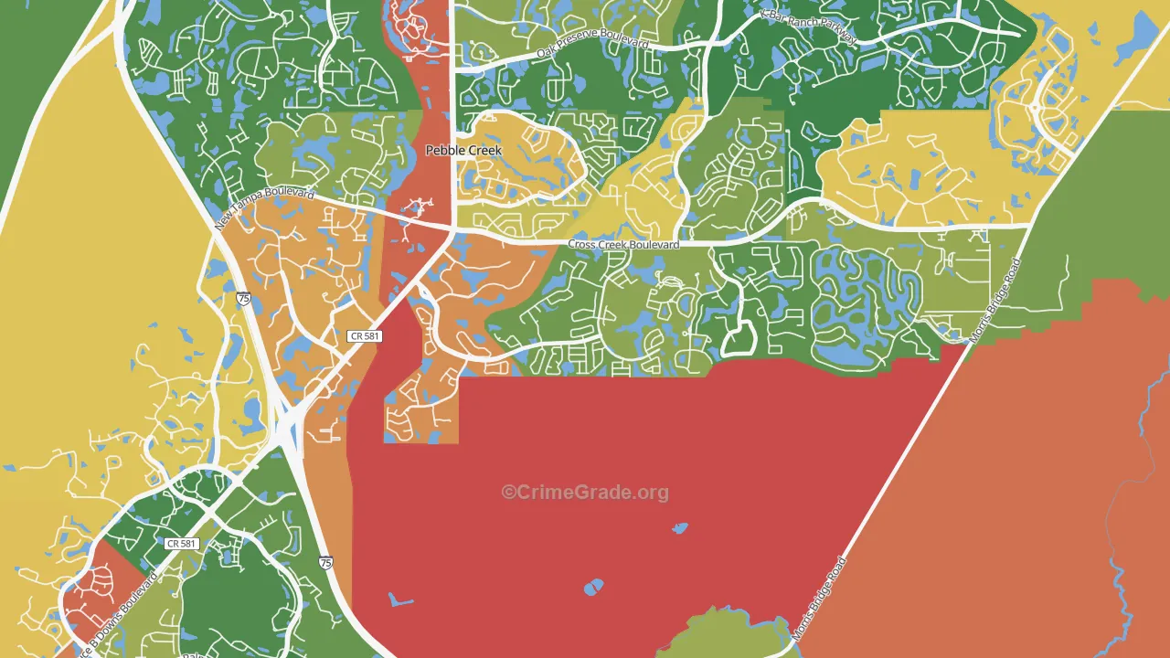 Hunters Green, Tampa, FL Map of Theft Rates