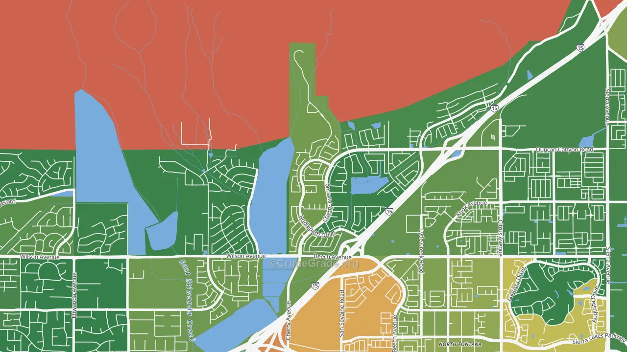 Hunter's Ridge, Fontana, CA Map of Theft Rates