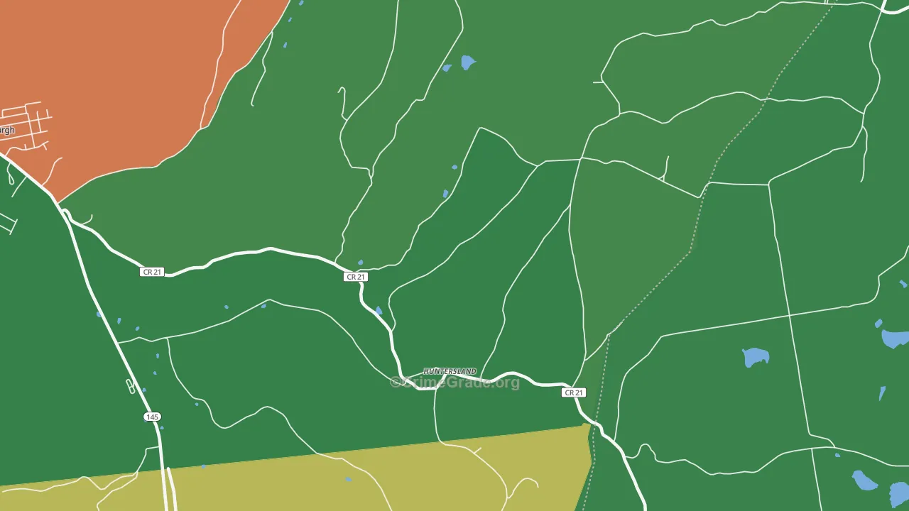 Huntersland, NY Map of Theft Rates
