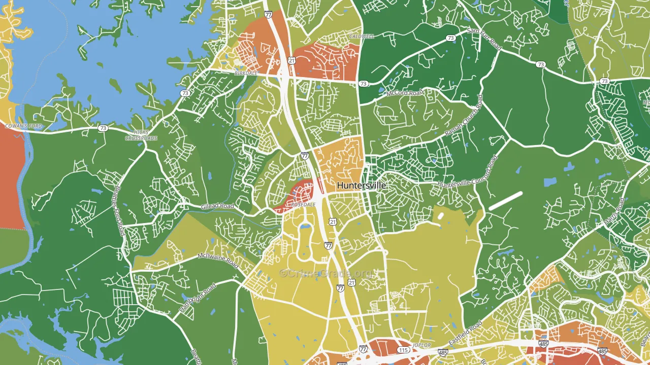 Huntersville, NC Map of Theft Rates