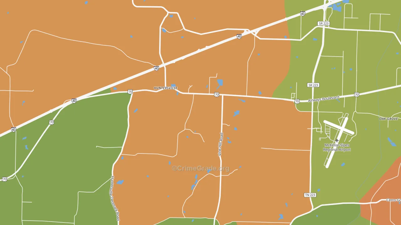 Huntersville, TN Map of Theft Rates