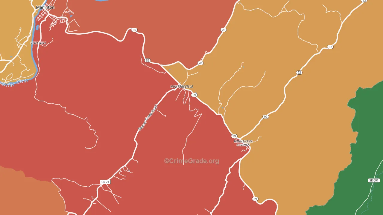 Huntersville, WV Map of Theft Rates
