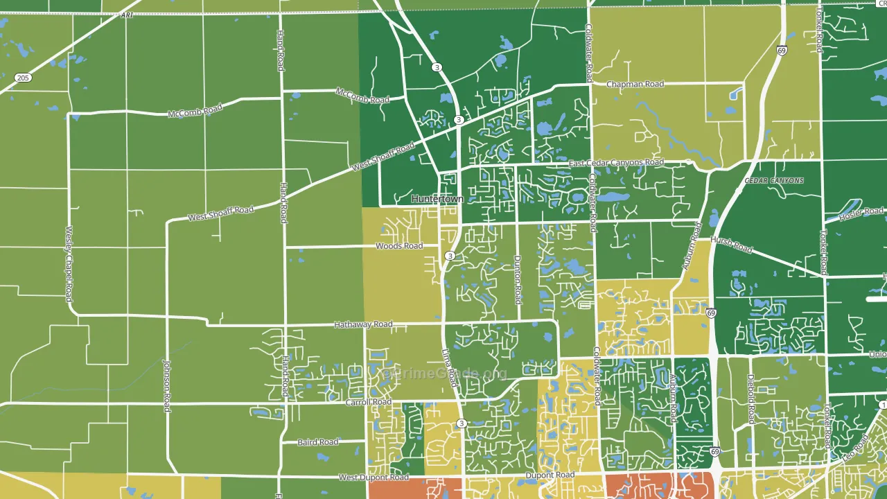 Huntertown, IN Map of Theft Rates