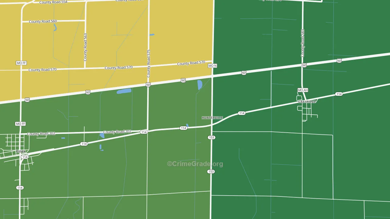 Hunterville, MO Map of Theft Rates