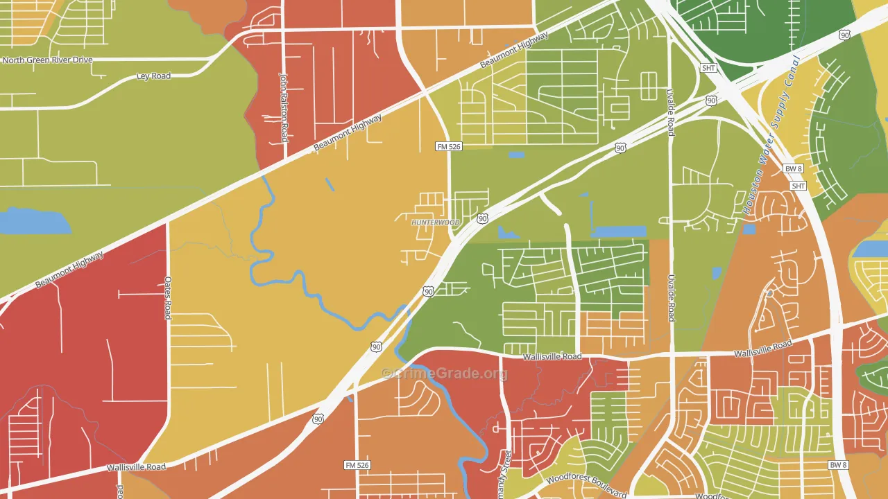 Hunterwood, Houston, TX Map of Theft Rates