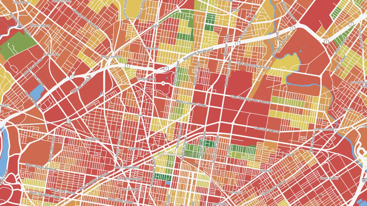 Hunting Park, Philadelphia, PA Map of Theft Rates