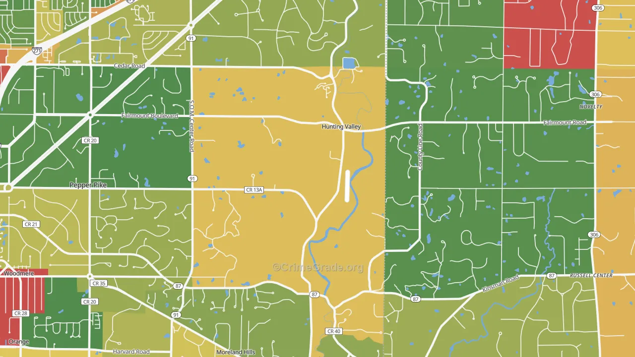 Hunting Valley, OH Map of Theft Rates