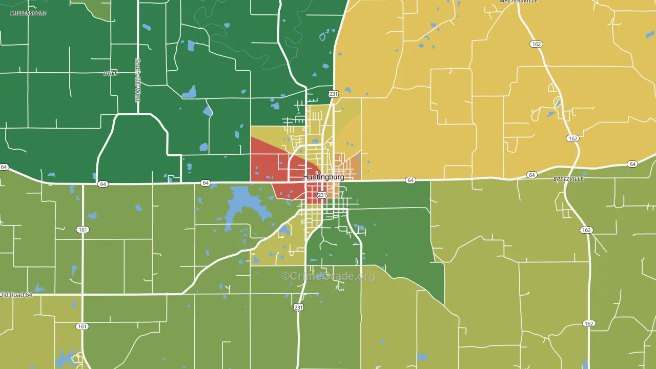 Huntingburg, IN Map of Theft Rates