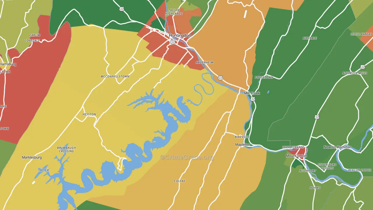 Huntingdon County, PA Map of Theft Rates
