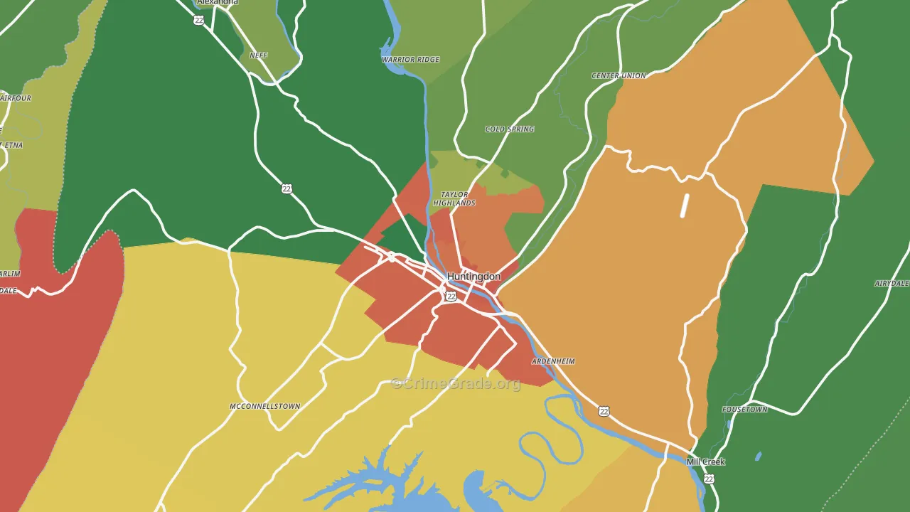 Huntingdon, PA Map of Theft Rates
