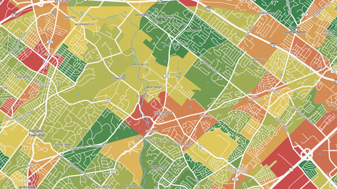 Huntingdon Valley, PA Map of Theft Rates