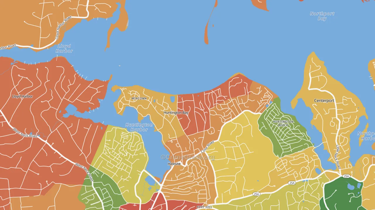 Huntington Bay, NY Map of Theft Rates