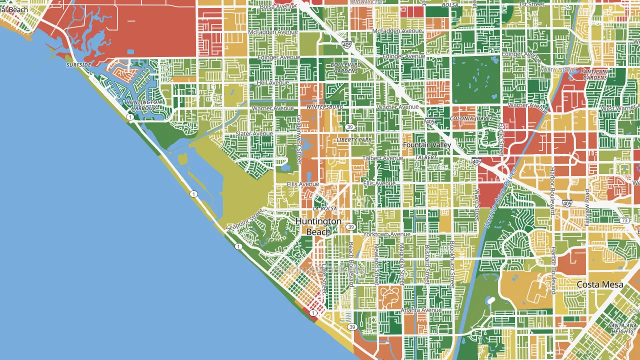 Huntington Beach, CA Map of Theft Rates