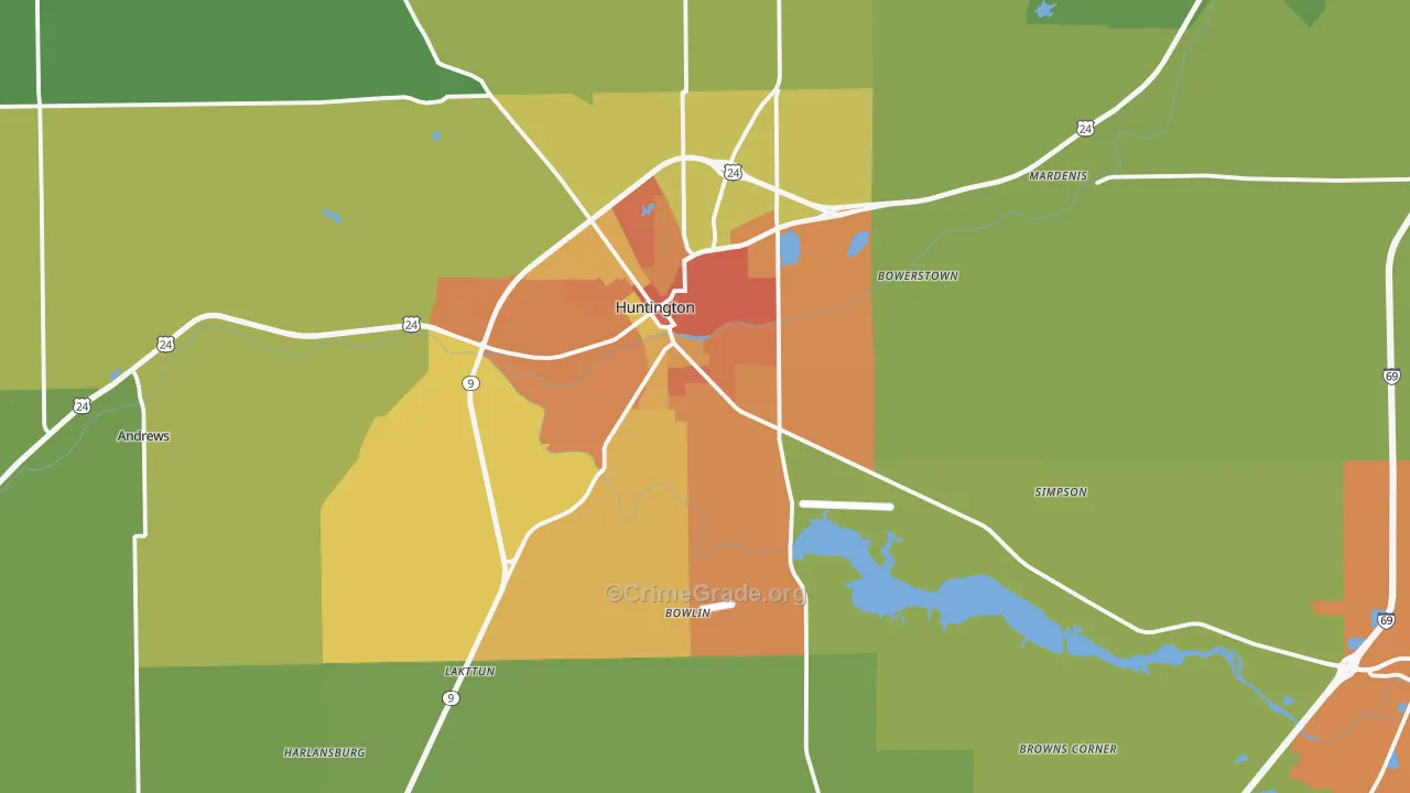 Huntington County, IN Map of Theft Rates