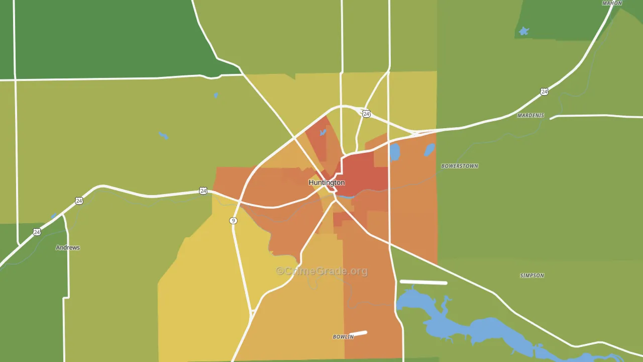 Huntington, IN Map of Theft Rates