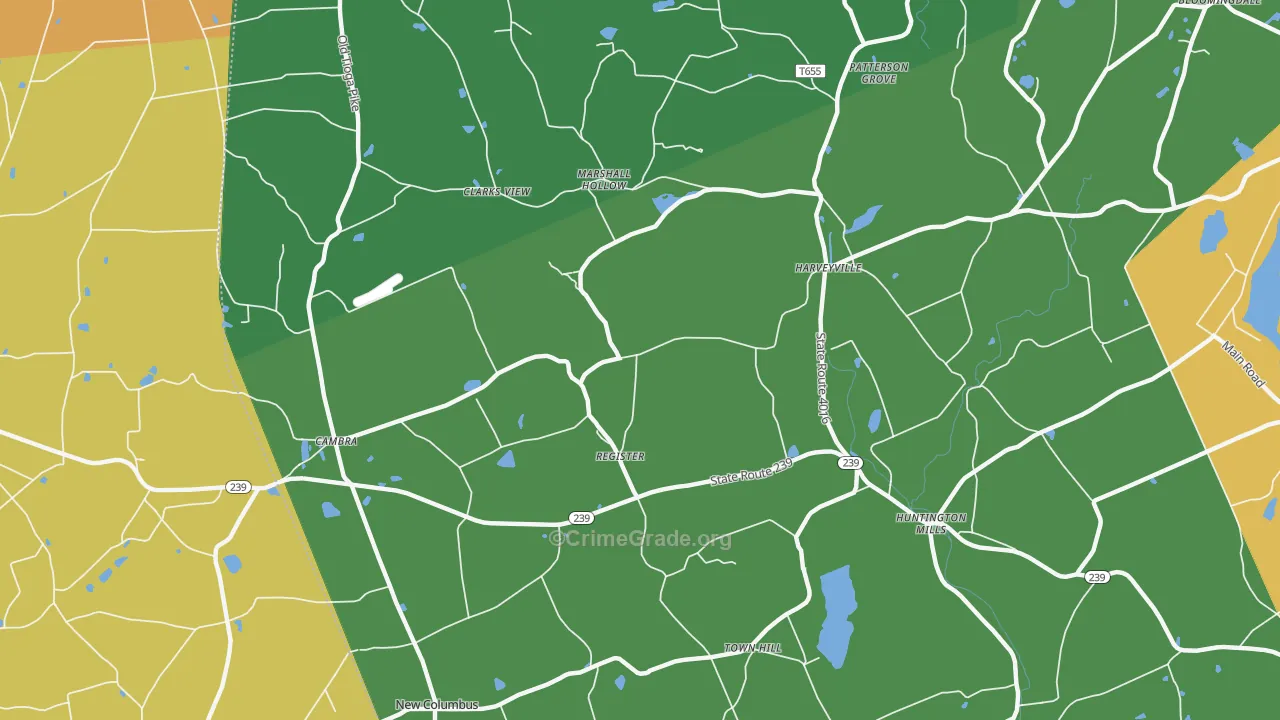 Huntington Mills, PA Map of Theft Rates